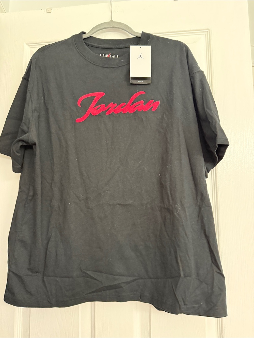 NWT Jordan Black Short Sleeve Tee with Red Script Logo